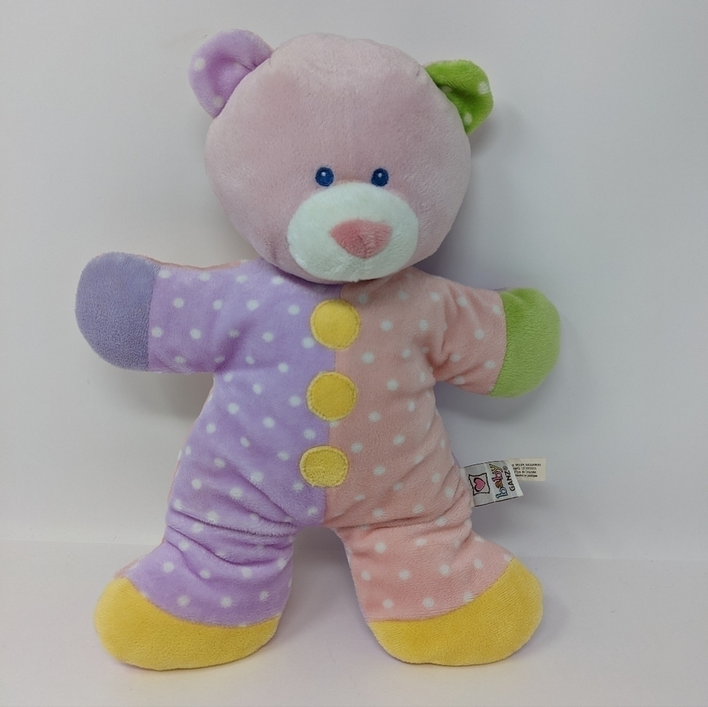 BABY Ganz Snuggles Bear Doll Pastel Polka Dots Rattle 13"